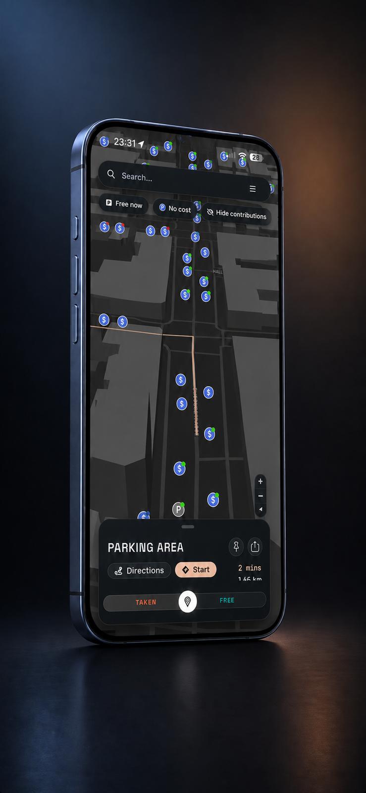 prken. navigation to a chosen parking area